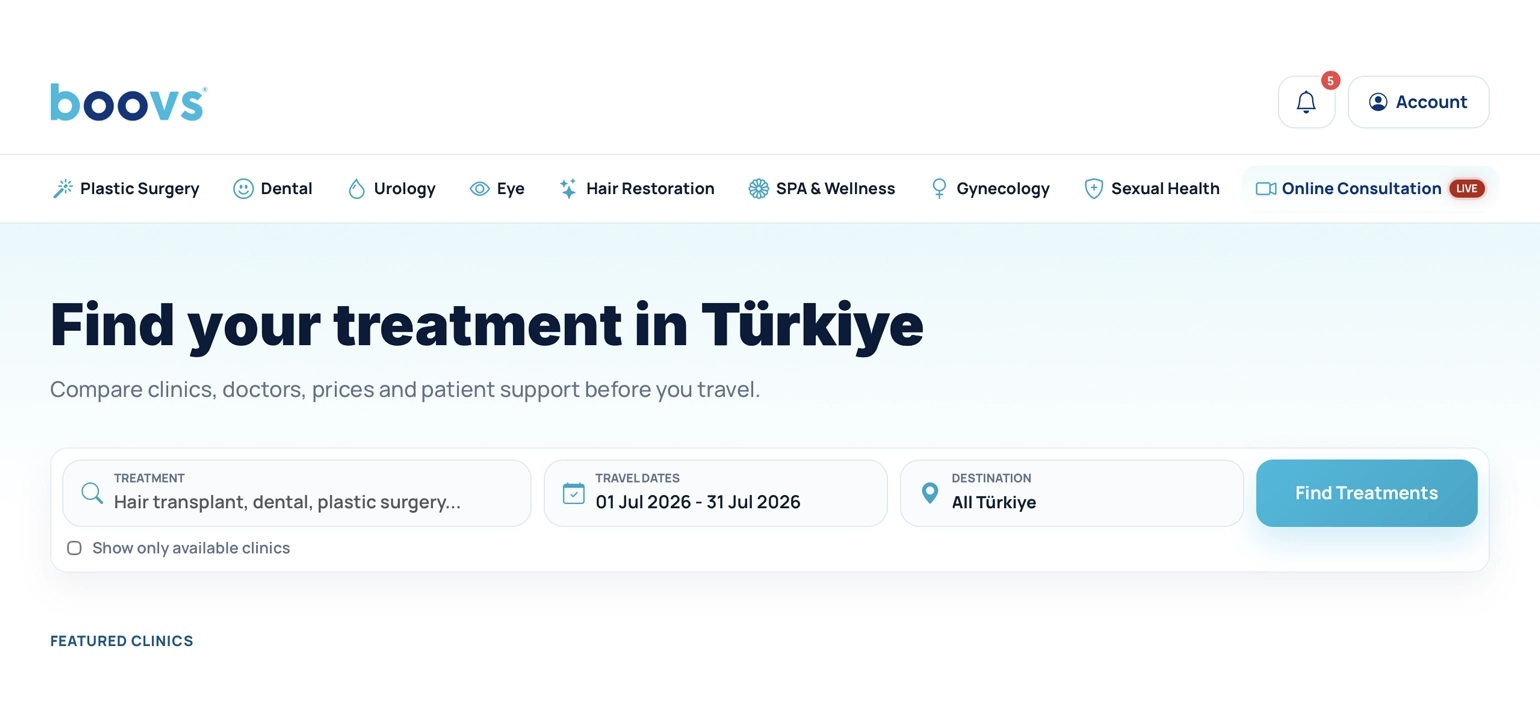 BOOVS health tourism marketplace interface designed by Dixjuin.