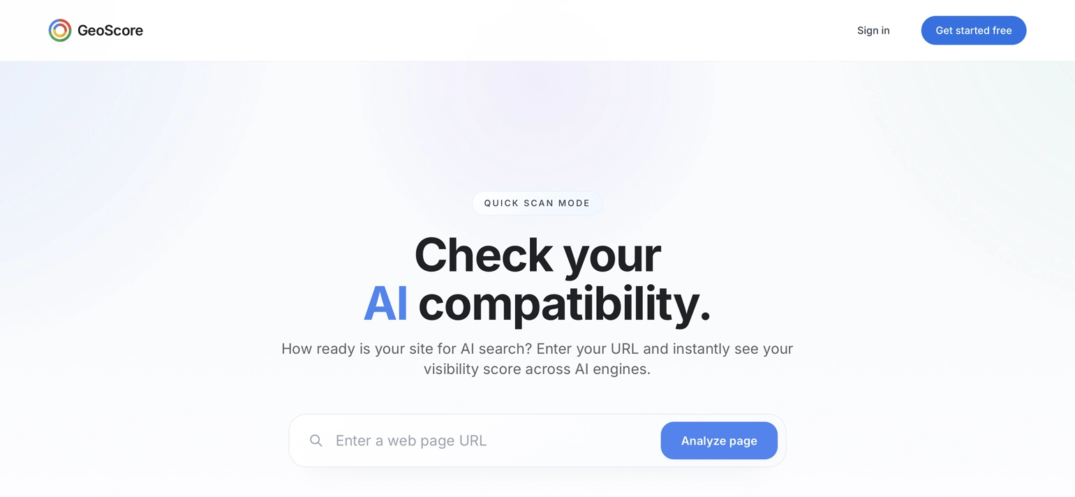 GeoScore AI visibility platform interface designed by Dixjuin.